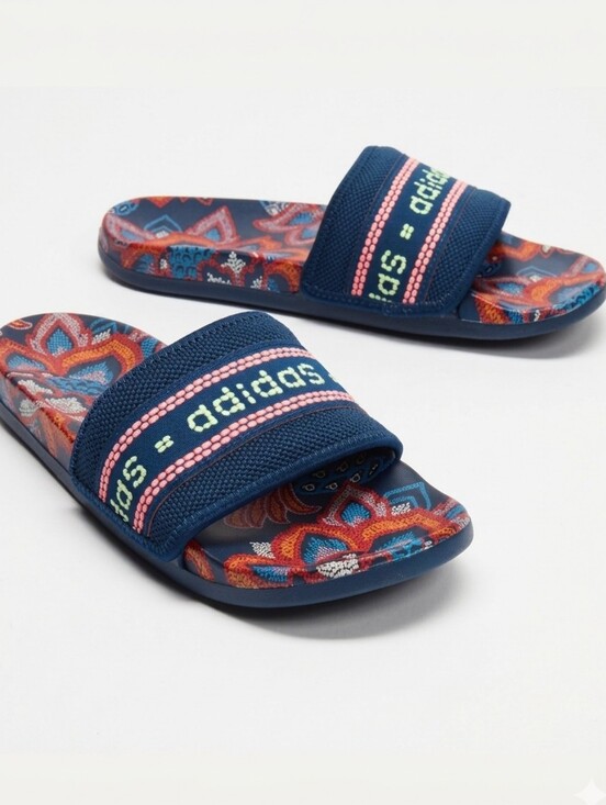 adidas Shoes - ADIDAS x FARM RIO Adilette Comfort Slide Sandal Mystery Blue/Hi-Res Yellow Sz 10